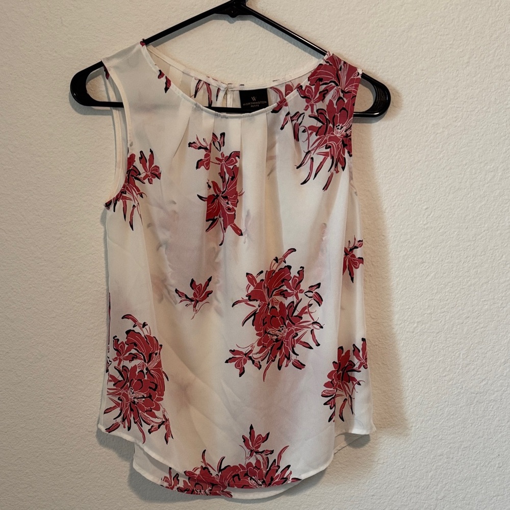Worthington Petite White Floral Blouse